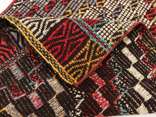 Vintage Turkish Runner Rug, Extra Long Wool Hallway, Red Grey Tribal