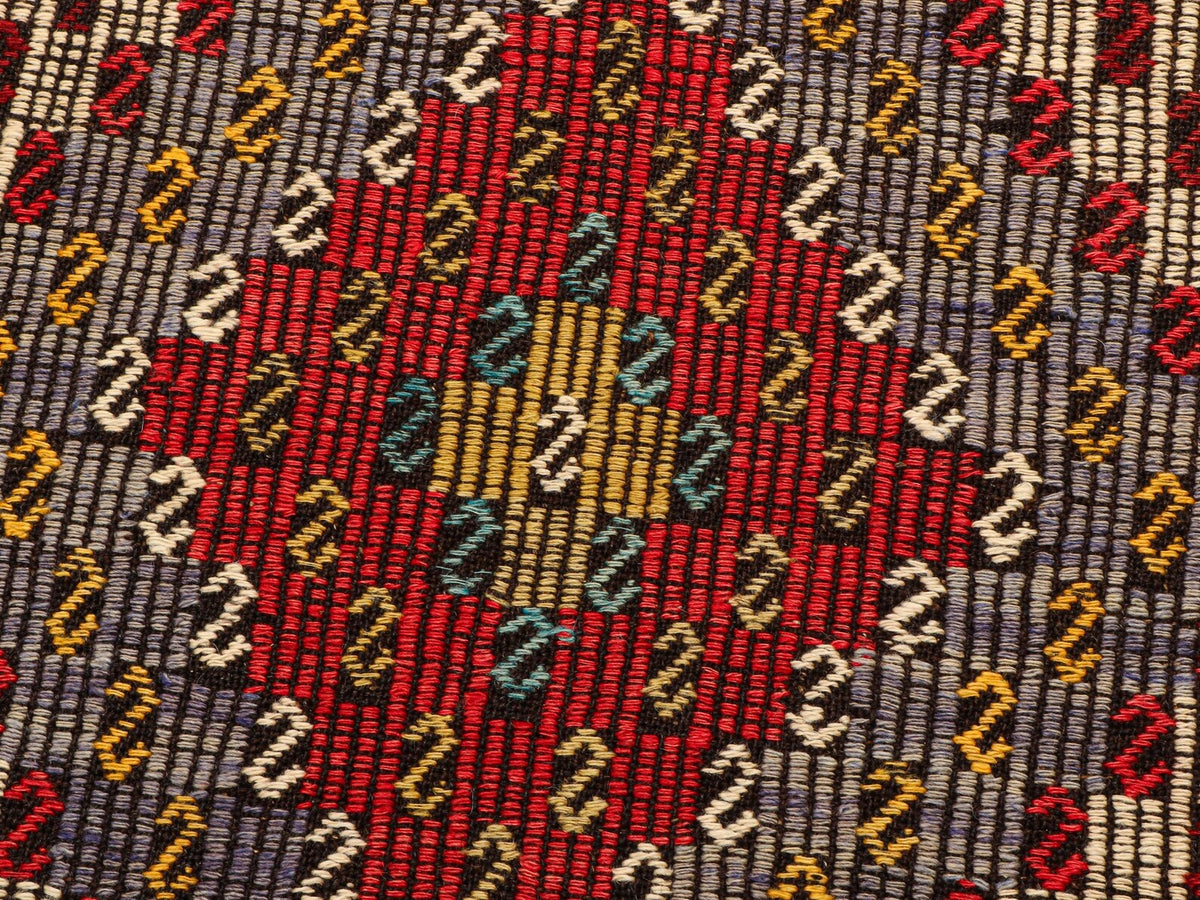 Vintage Turkish Runner Rug, Extra Long Wool Hallway, Red Grey Tribal