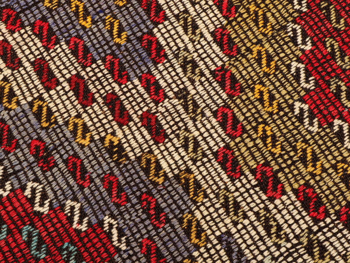 Vintage Turkish Runner Rug, Extra Long Wool Hallway, Red Grey Tribal