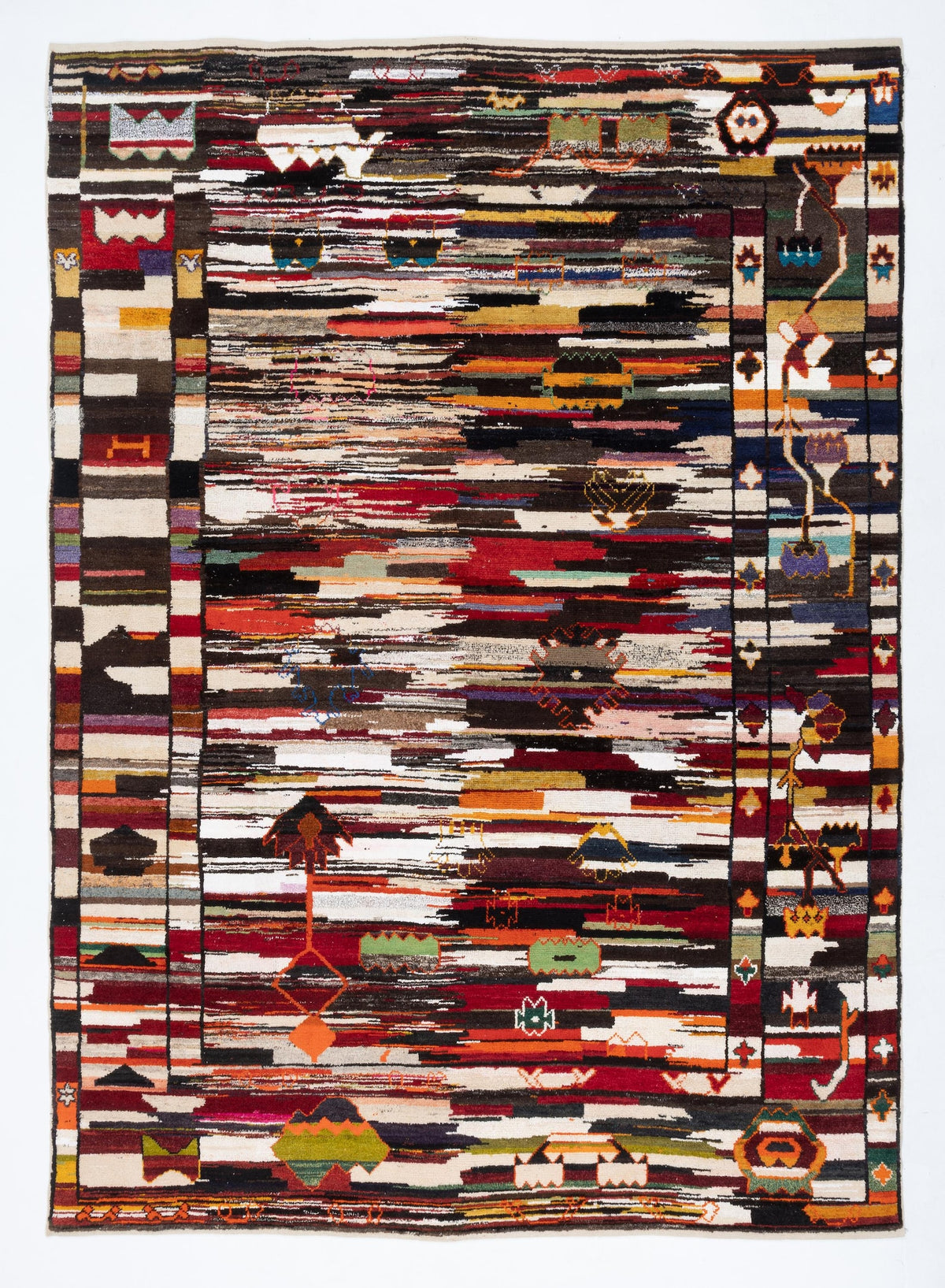 Vintage Turkish Rug, 9x12, Handknotted Wool Abstract Pictorial