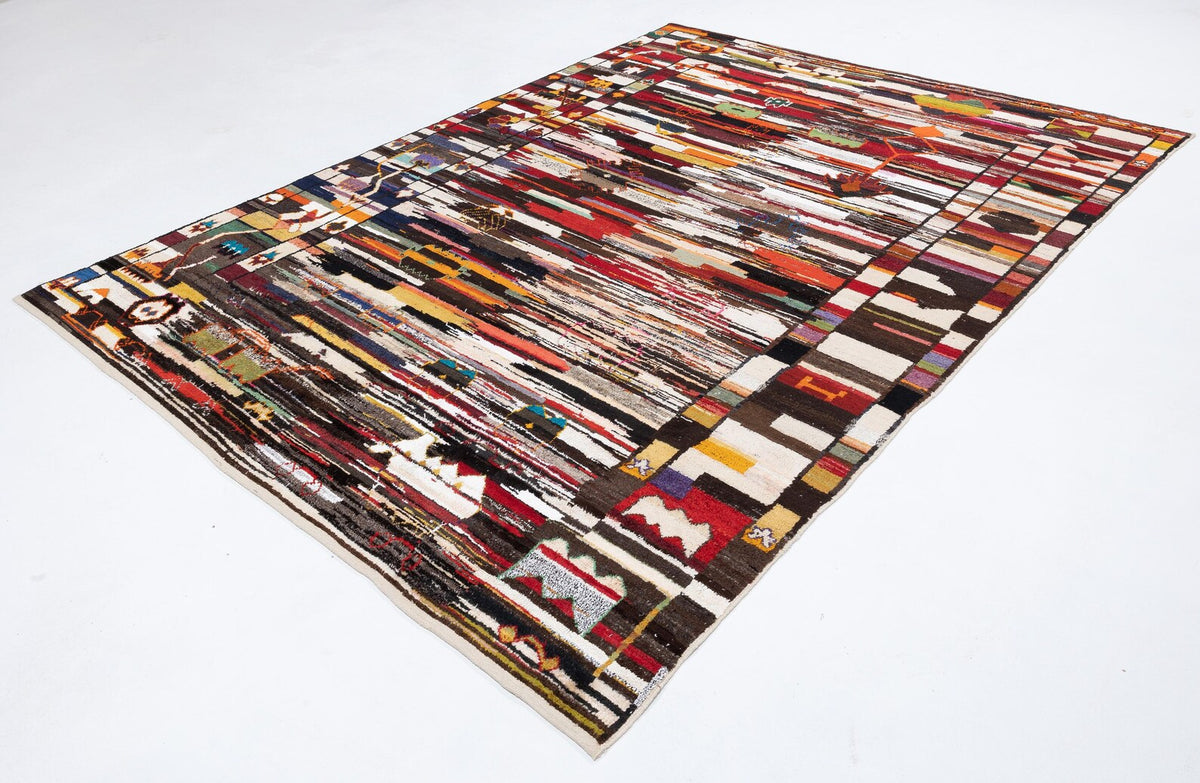 Vintage Turkish Rug, 9x12, Handknotted Wool Abstract Pictorial